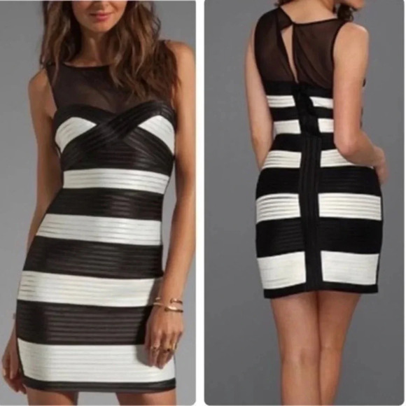 BCBGMAXAZRIA | Black & White Formal Fitted Cocktail Dress Size 4 - Picture 3 of 6